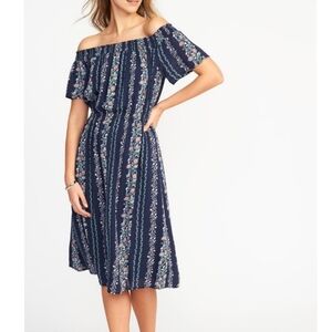 Old Navy Blue Floral Midi Dress Short Sleeve Flower Cottagecore Women's Size XL
